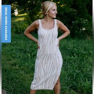 LUCY PARIS Dress M KRISTIN Zebra Knit Scoop Neck Bodycon Sleeveless Brown NWT